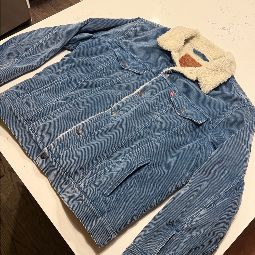 Men's Blue corduroy Jacket with Sherpa Lining - Picture 7 of 10
